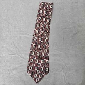 Henry Grethel Men's Neck Tie Geometric Pattern Red Black Gray 100% Silk